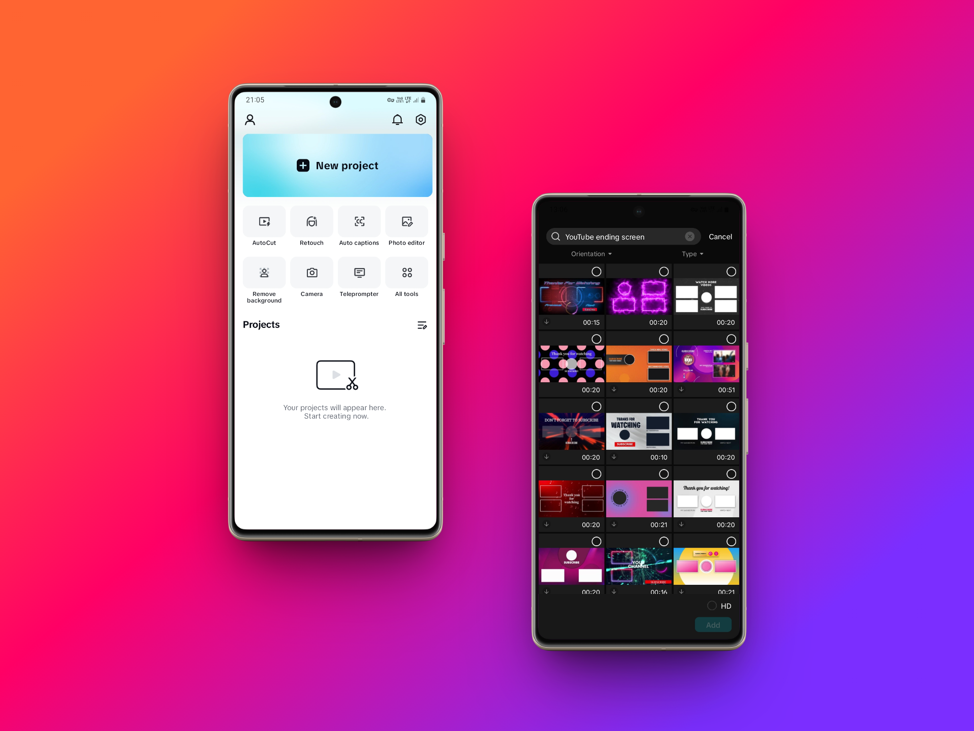 Search and select your desired YouTube ending screen template