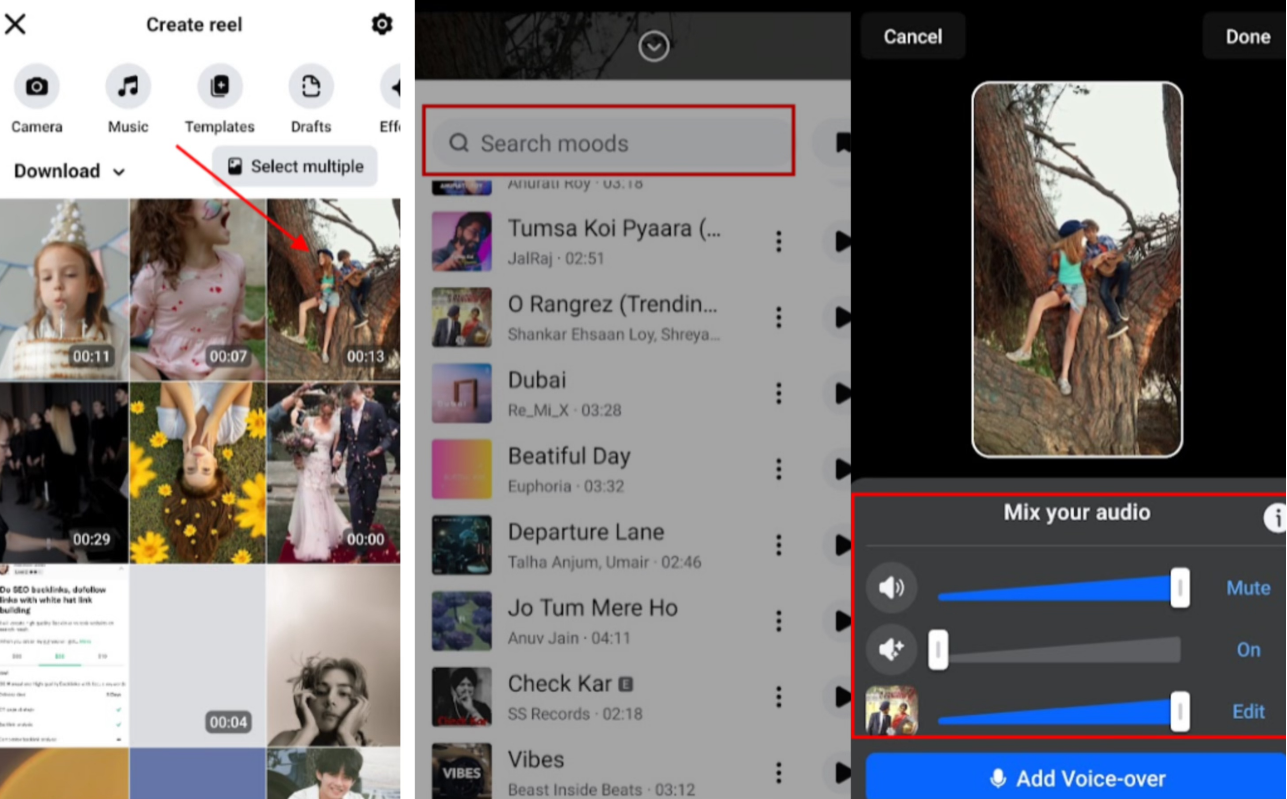 Publishing the reel after adding music