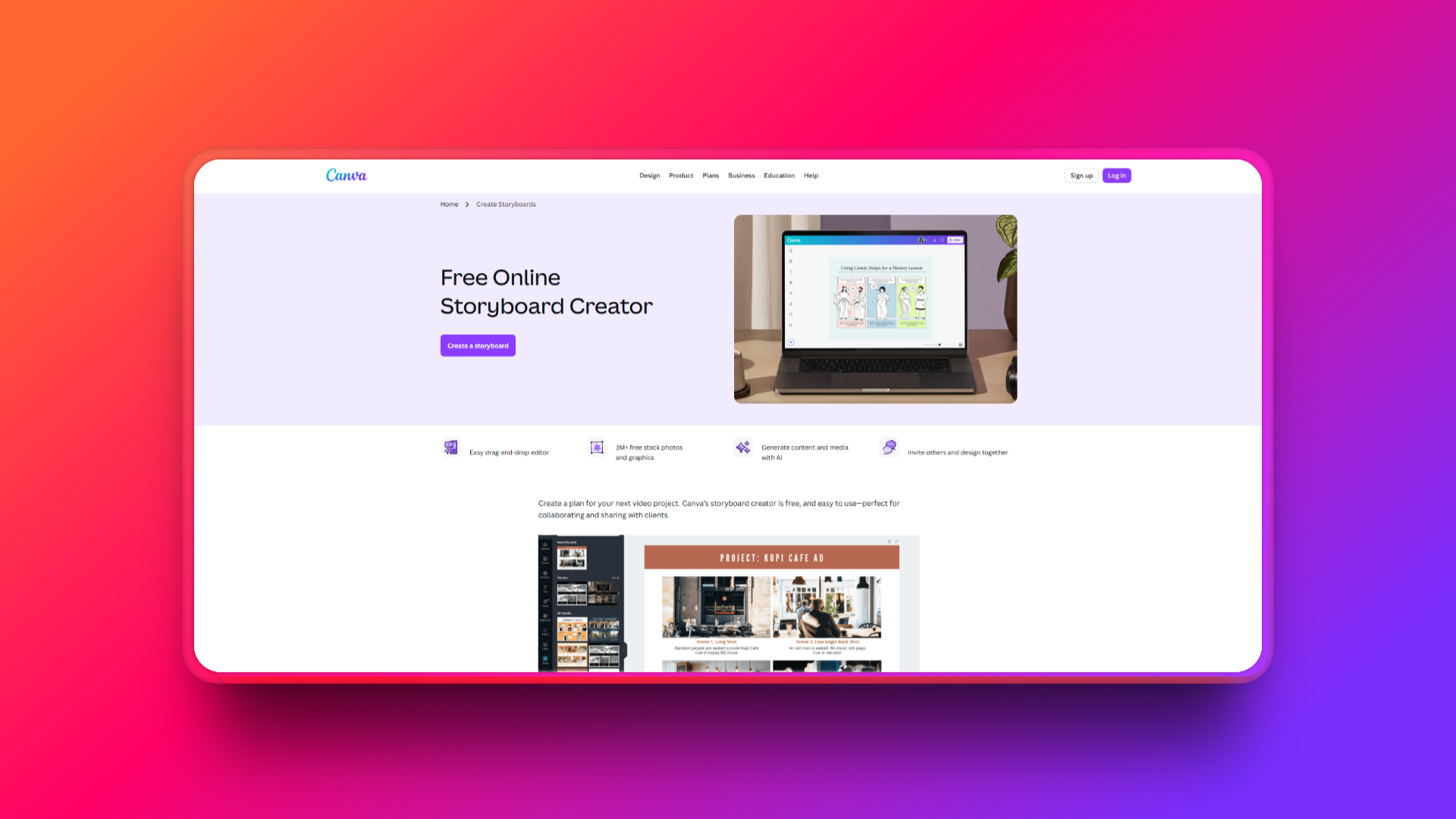 Создатель раскадровок Canva