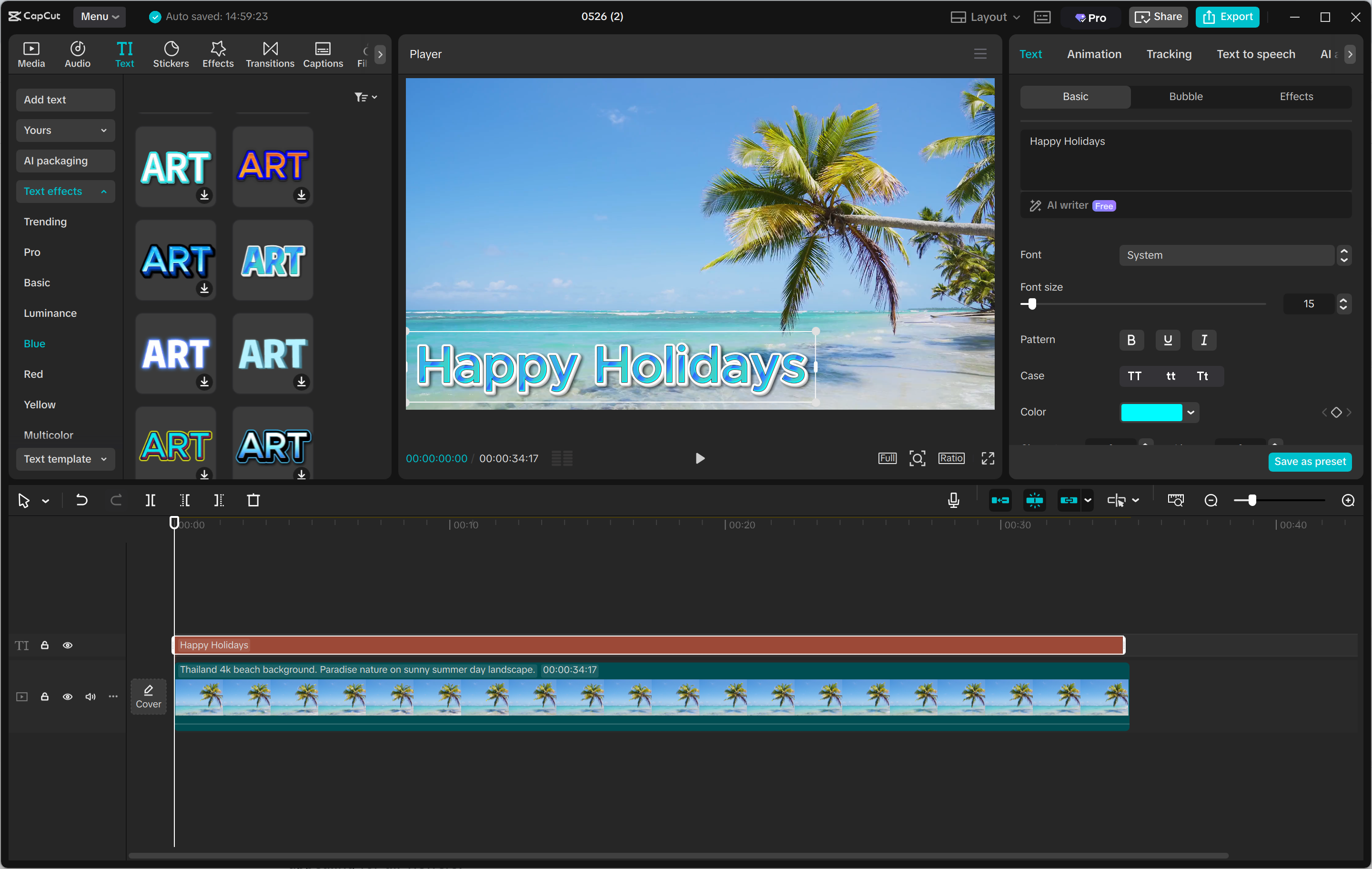 Interface of the CapCut desktop video editor - a quick way to add gradient to text in videos
