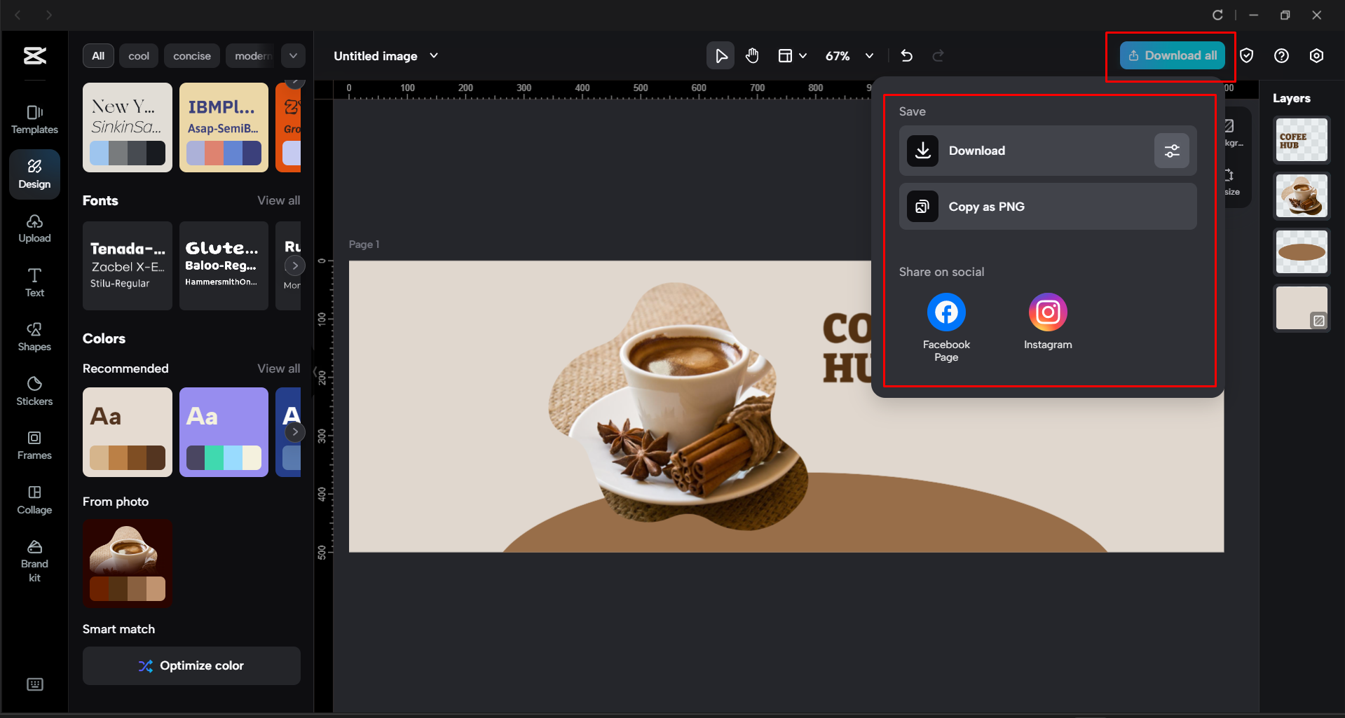 Downloading the edited header from the CapCut desktop video editor