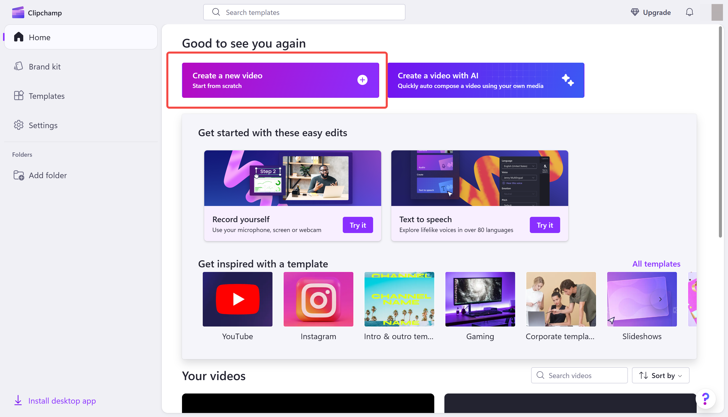 Erstellen eines neuen Projekts im Microsoft Video Editor