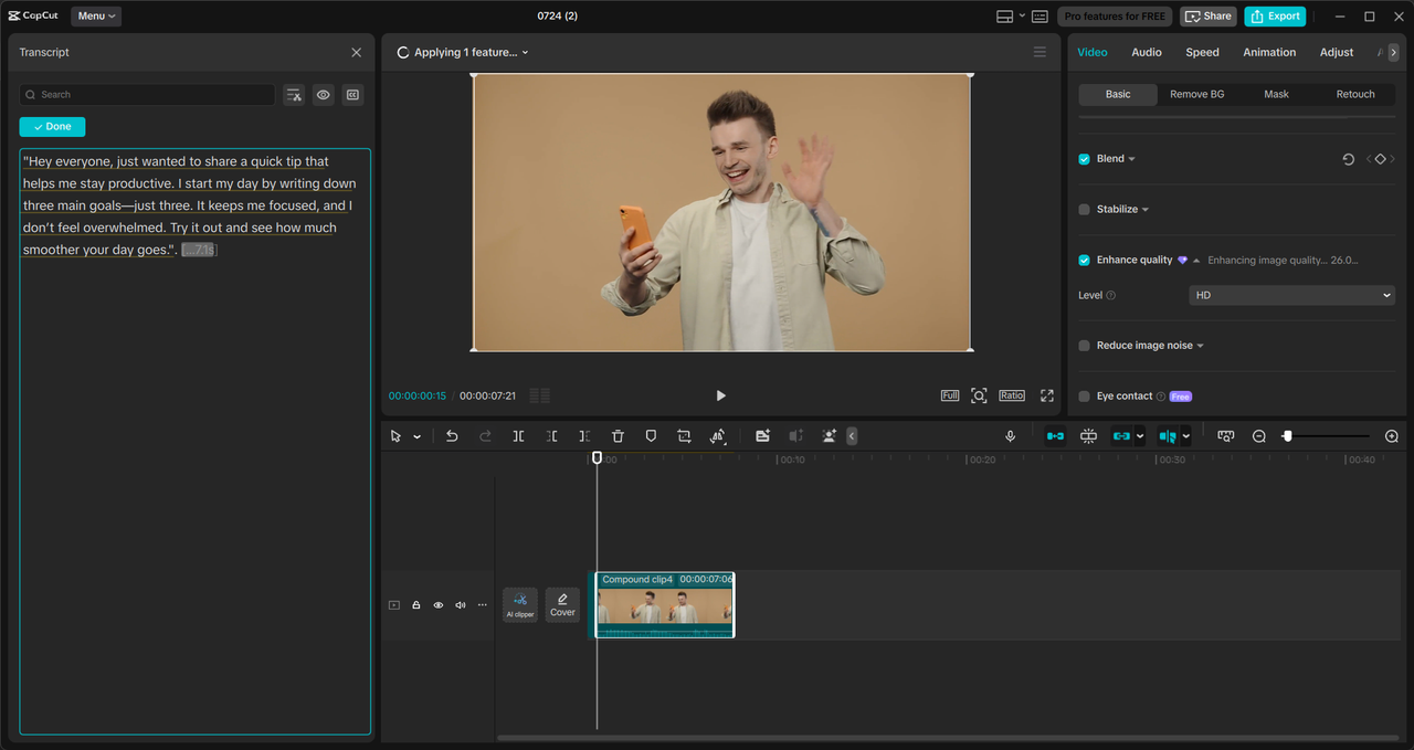 Schnittstelle des CapCut Desktop-Video-Editors