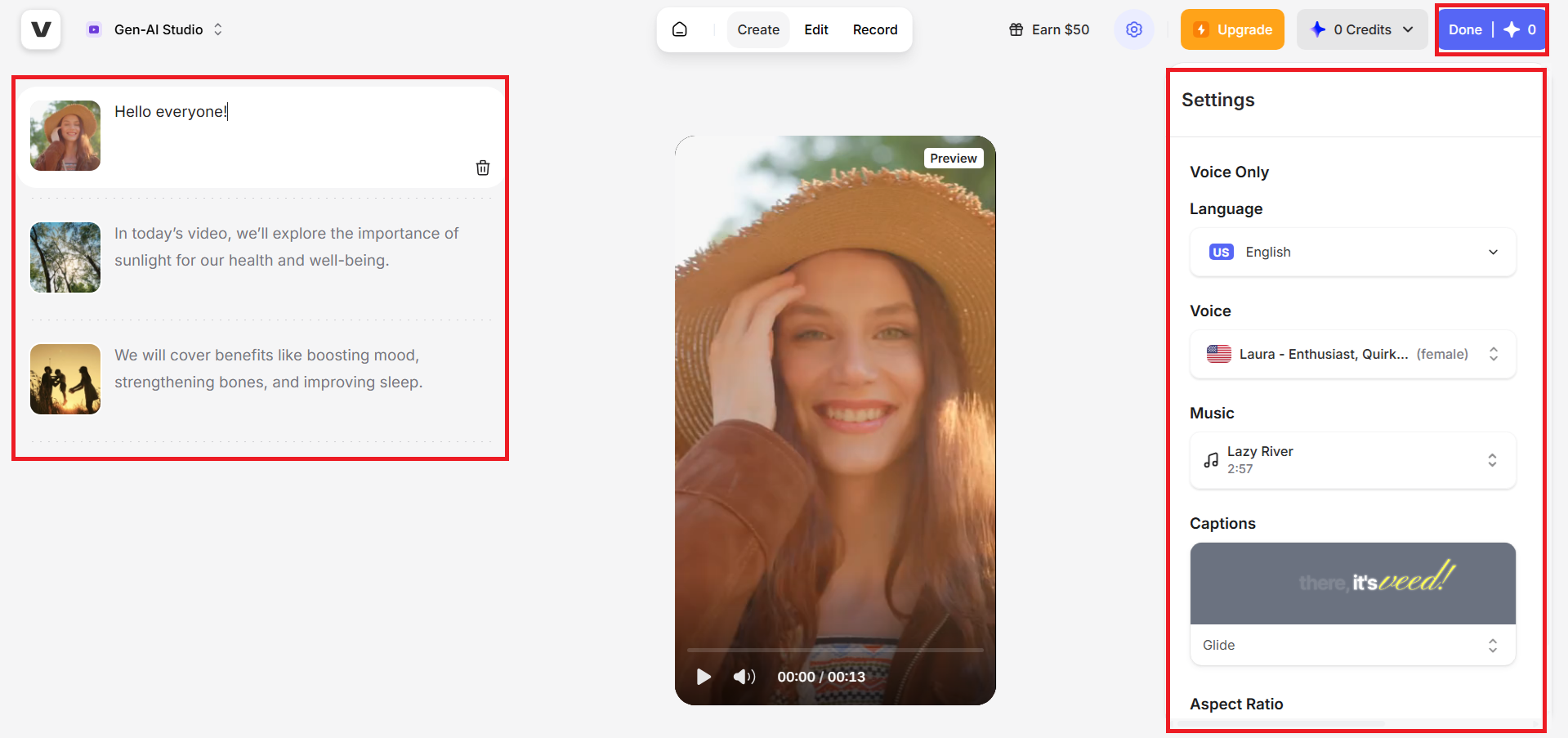 Customize scenes, audio, and style before finalizing