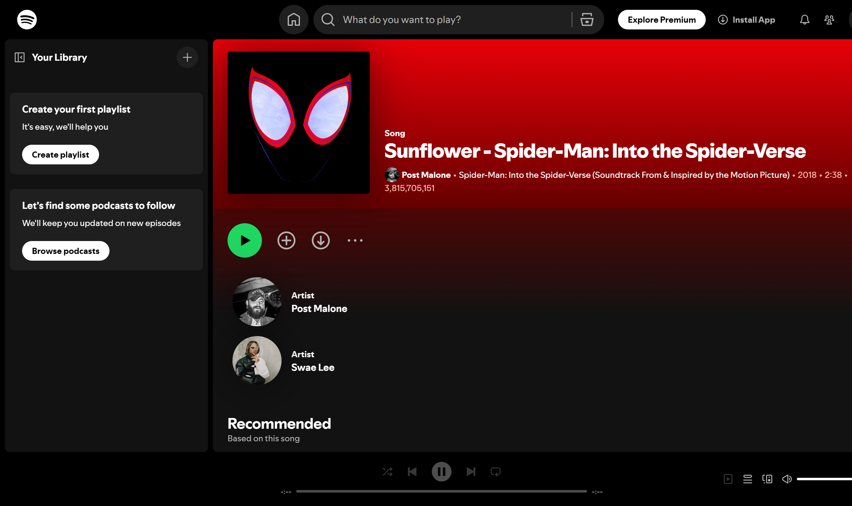 Top 100 songs streamed on Spotify: Sunflower
