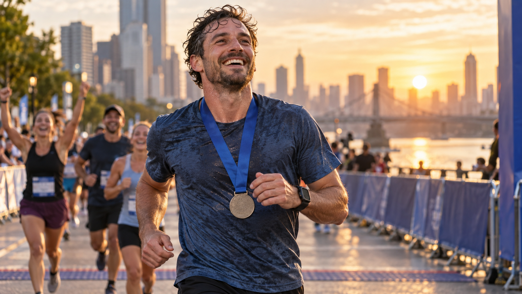 AI future self generator: Half-Marathon Finish at Sunrise