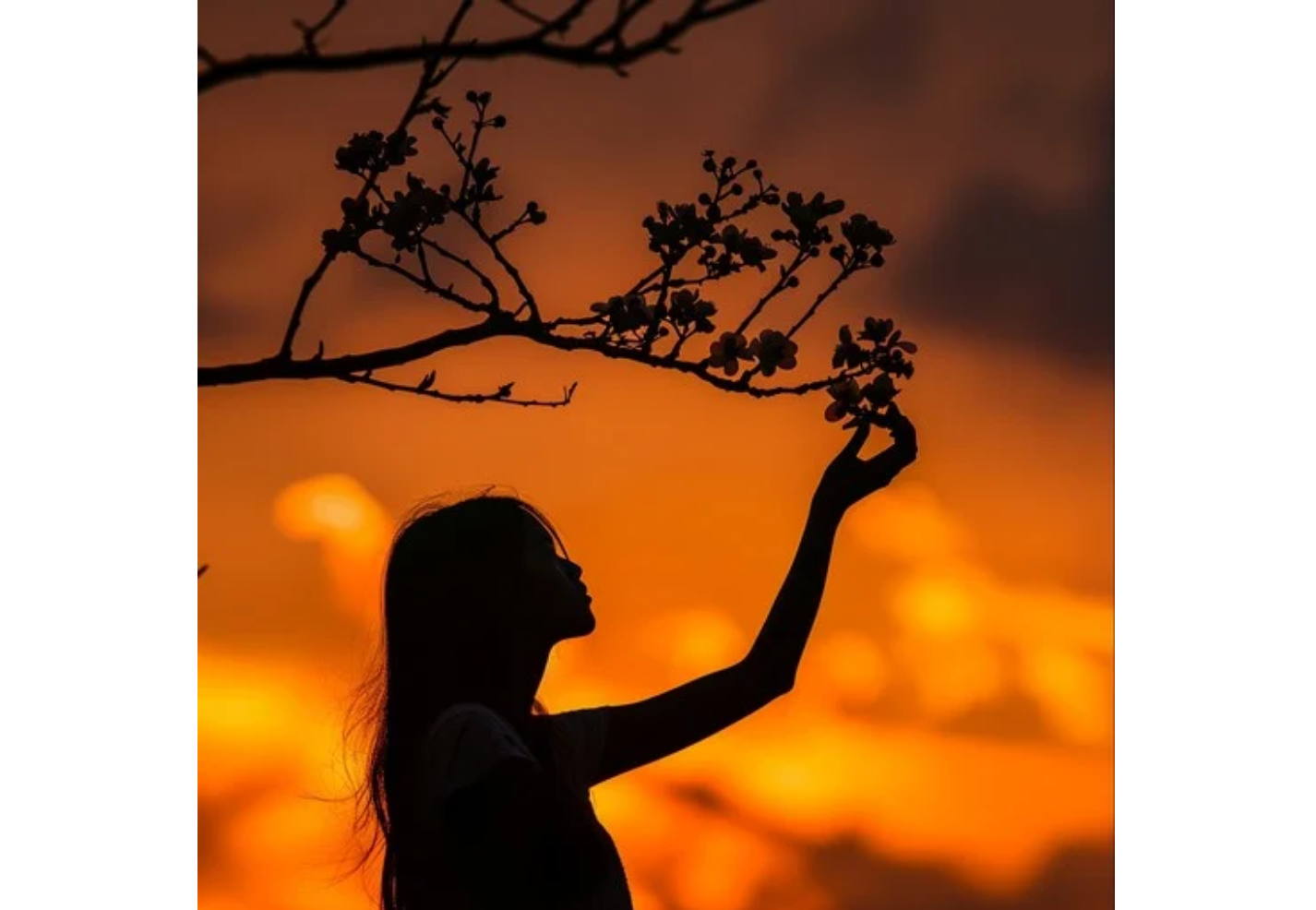 Imej profil siluet berlatarbelakangkan matahari terbenam