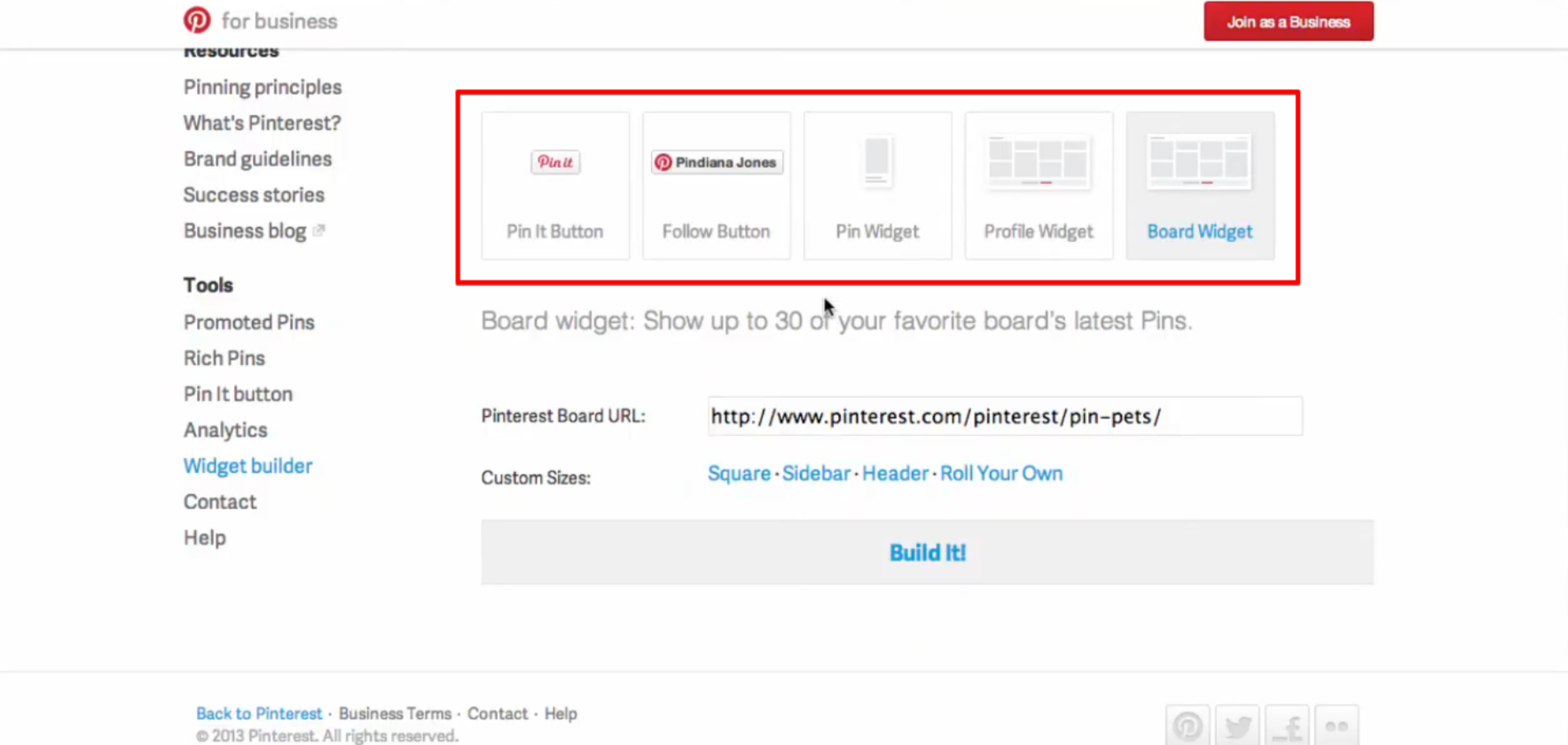Widgets do Pinterest