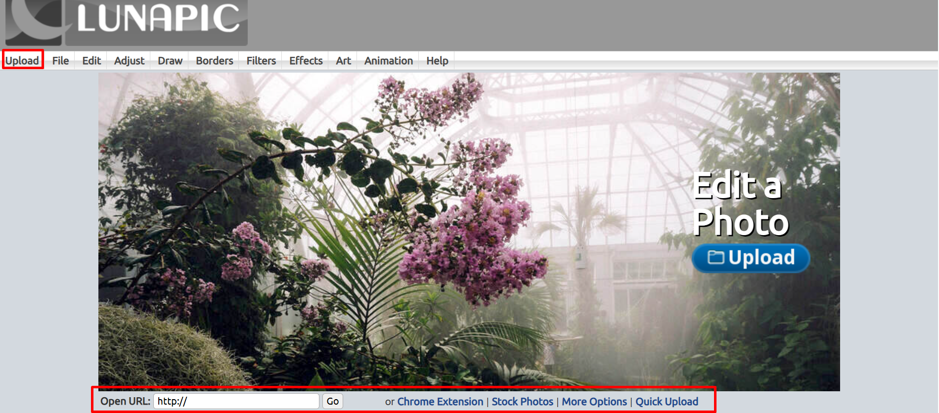 Uploading the image in the Lunapic online image editor