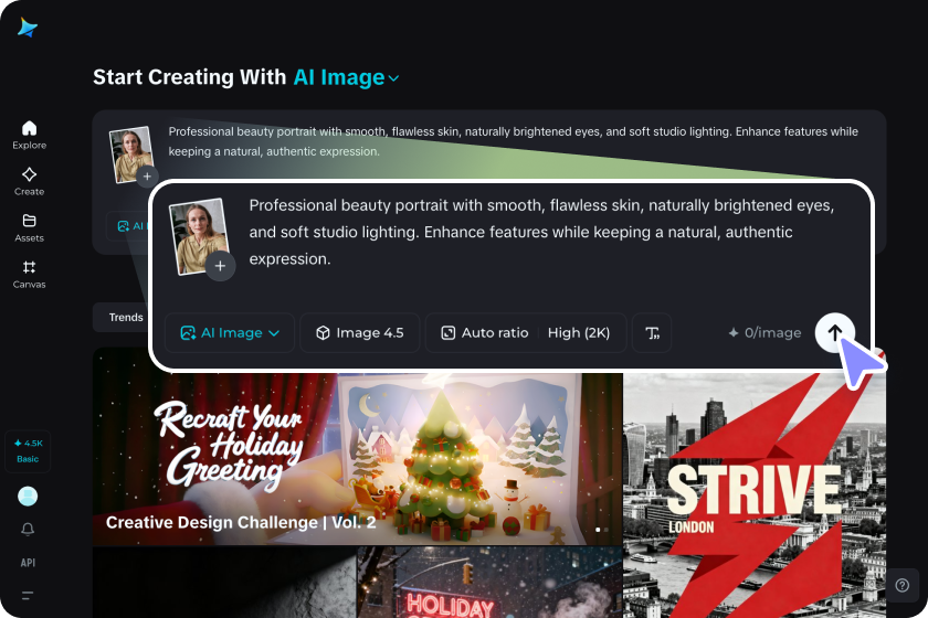 Open de AI skinny filtergenerator in Dreamina om te beginnen met bewerken