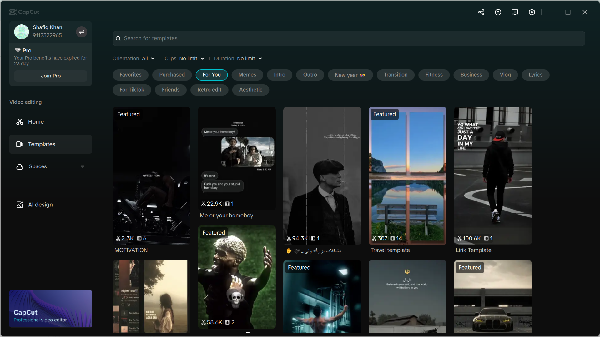 Editable video templates in CapCut