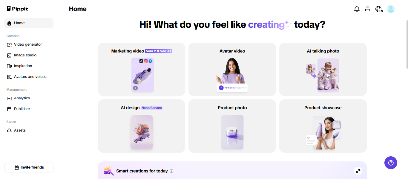 Página principal de Pippit