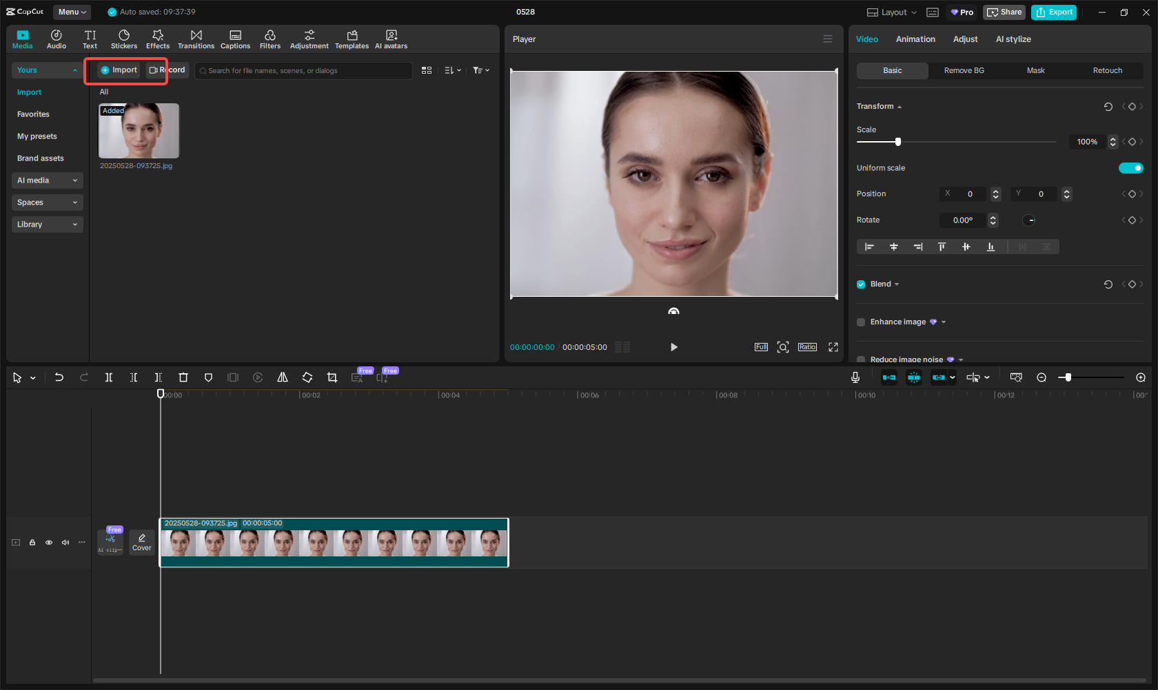 Importing your image into CapCut
