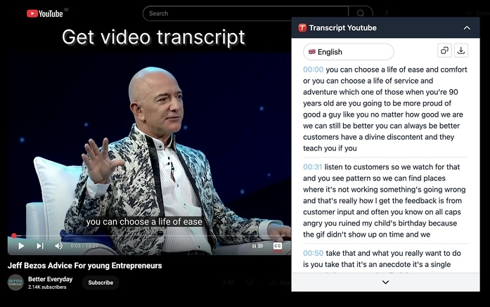 Interface of Transcript YouTube - a valuable tool for YouTube audio transcription