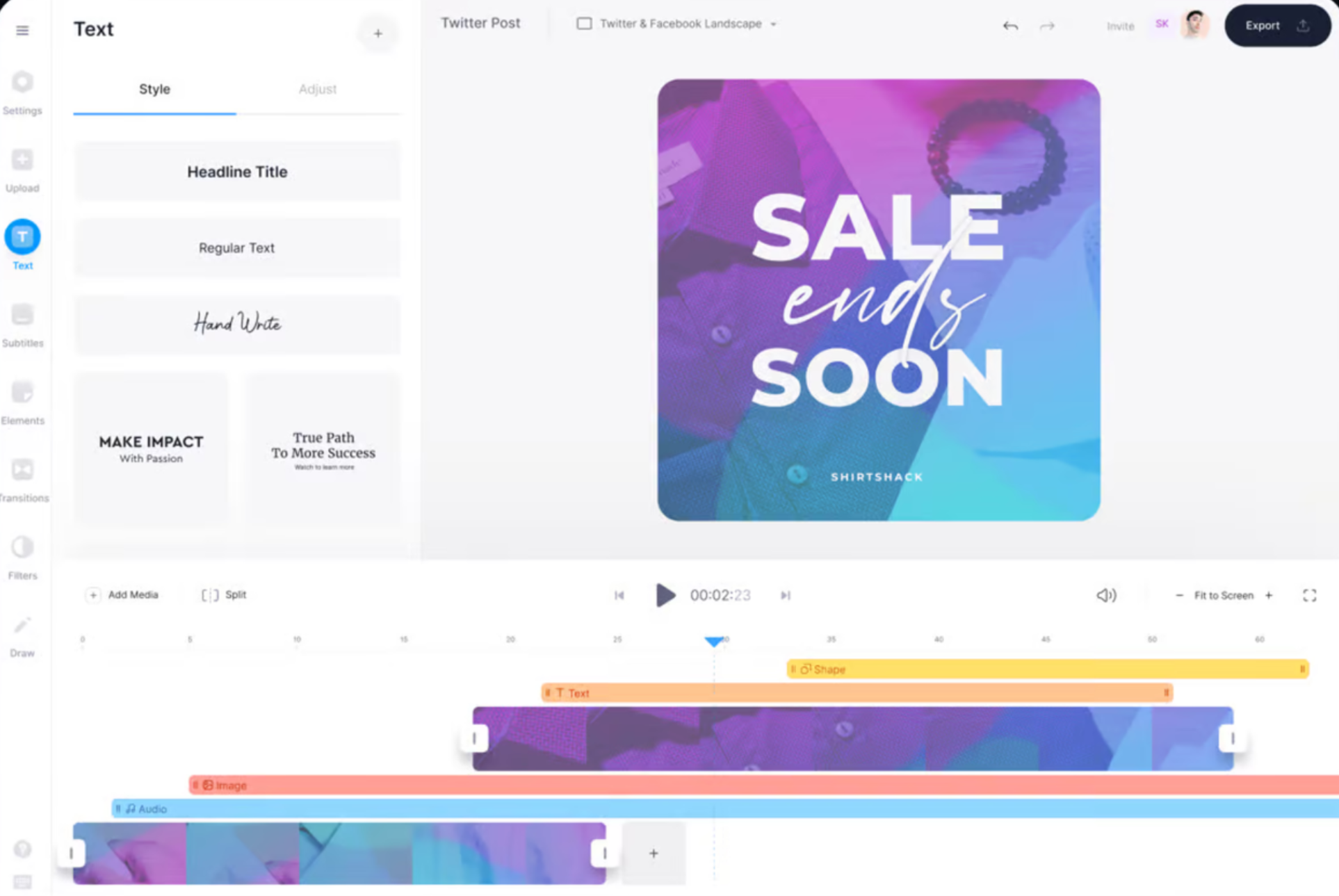 Interface of VEED - another best AI intro maker