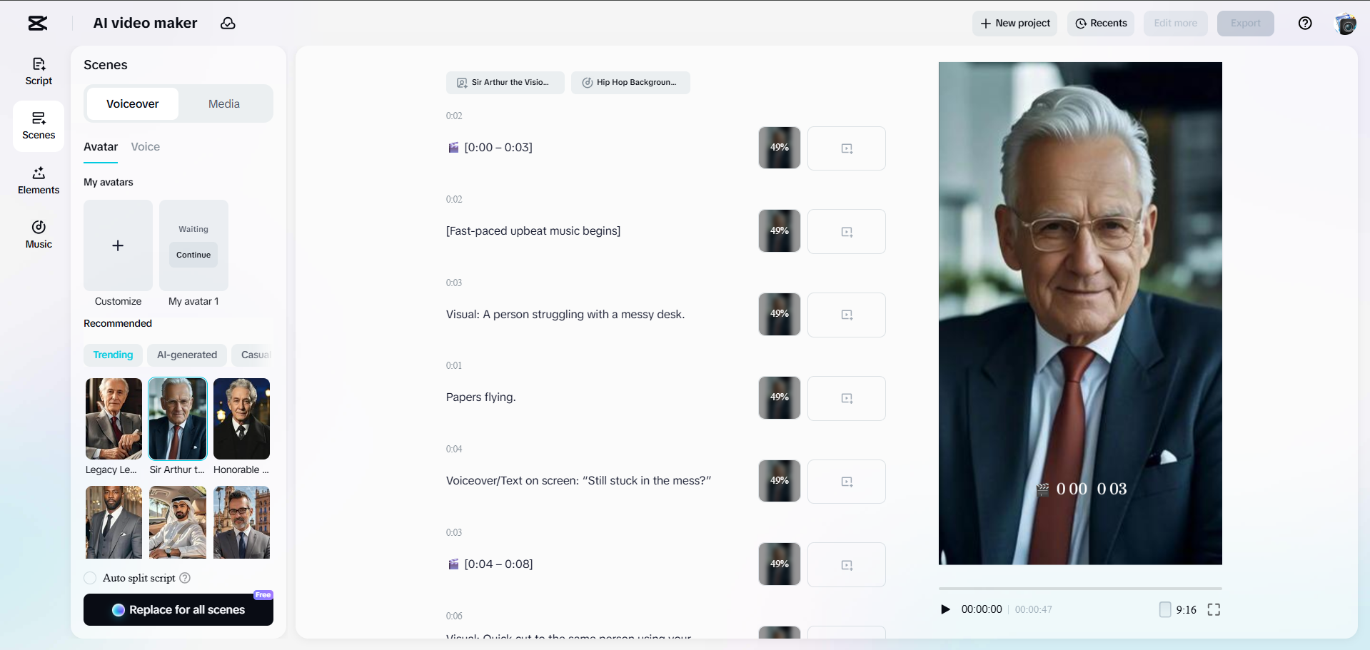 Interface of CapCut Web - the most liked avatar video maker