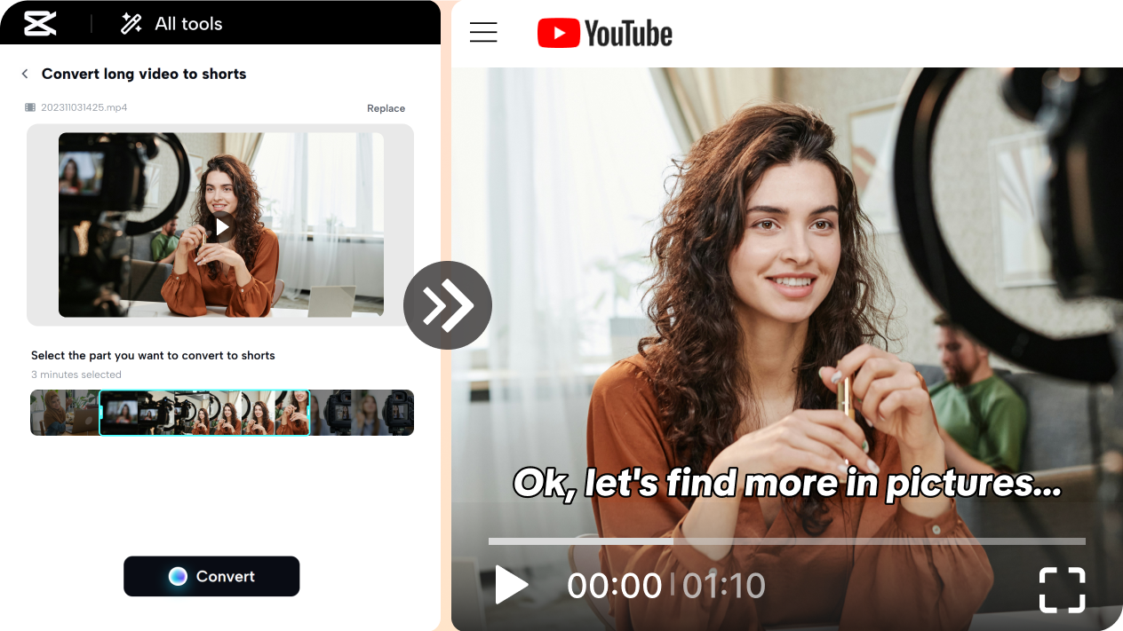 CapCut: Long video to shorts