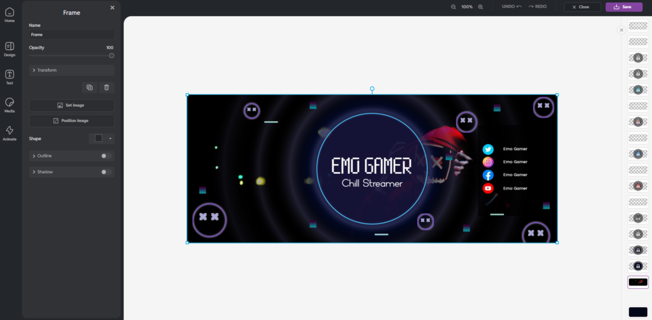 Interface of Pixlr - another user-friendly Twitch banner maker