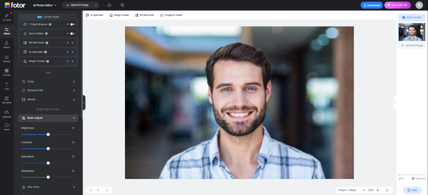 Bearbeiten des Bildes mit dem Fotor Online-Fotoeditor