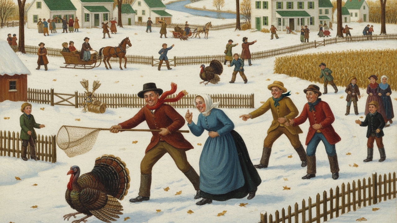 \"Catching the Thanksgiving Turkey\" por Grandma Moses