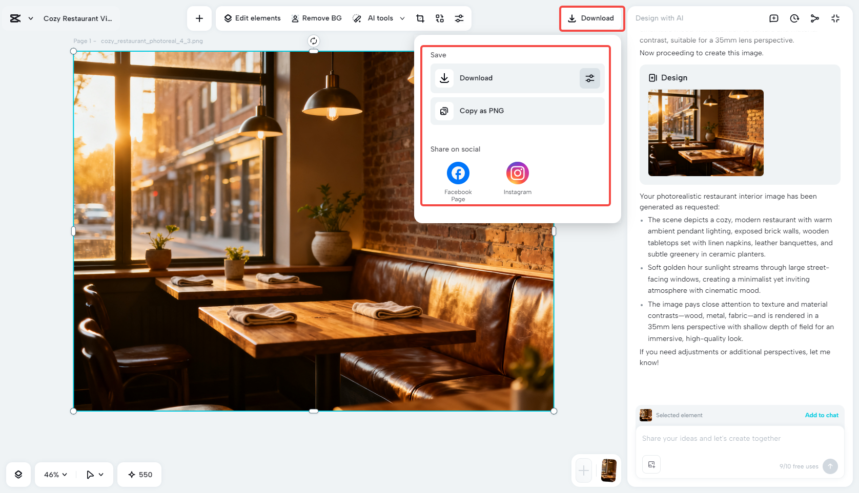 Export your restaurant interior design