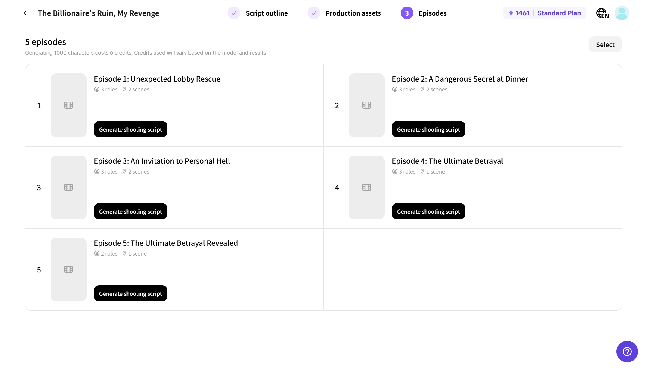 Organize episodes and generate shooting scripts