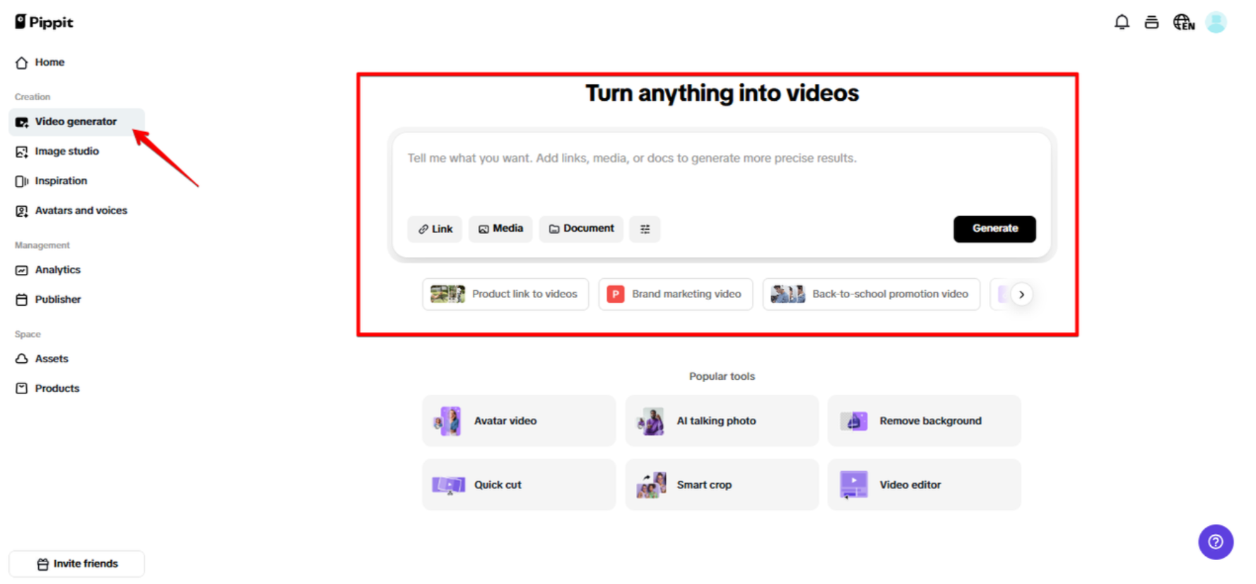 Video generator Pippit