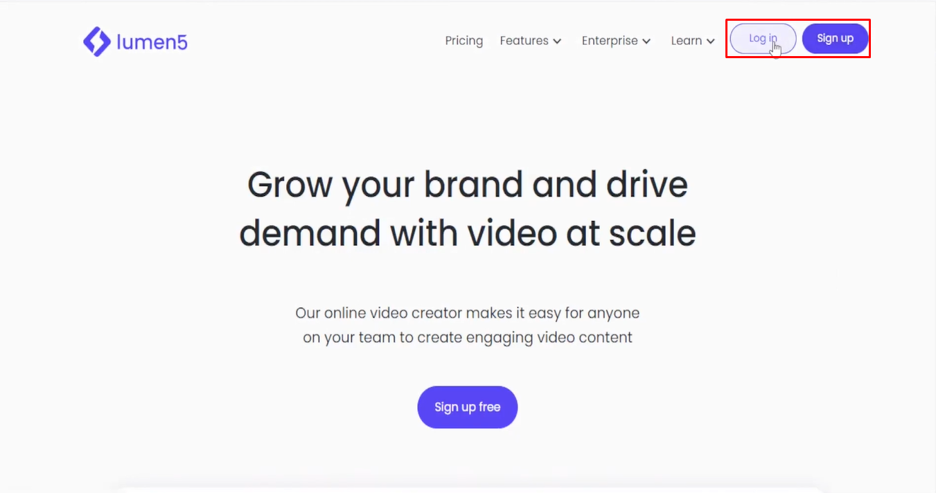 Signing up on  Lumen5 text