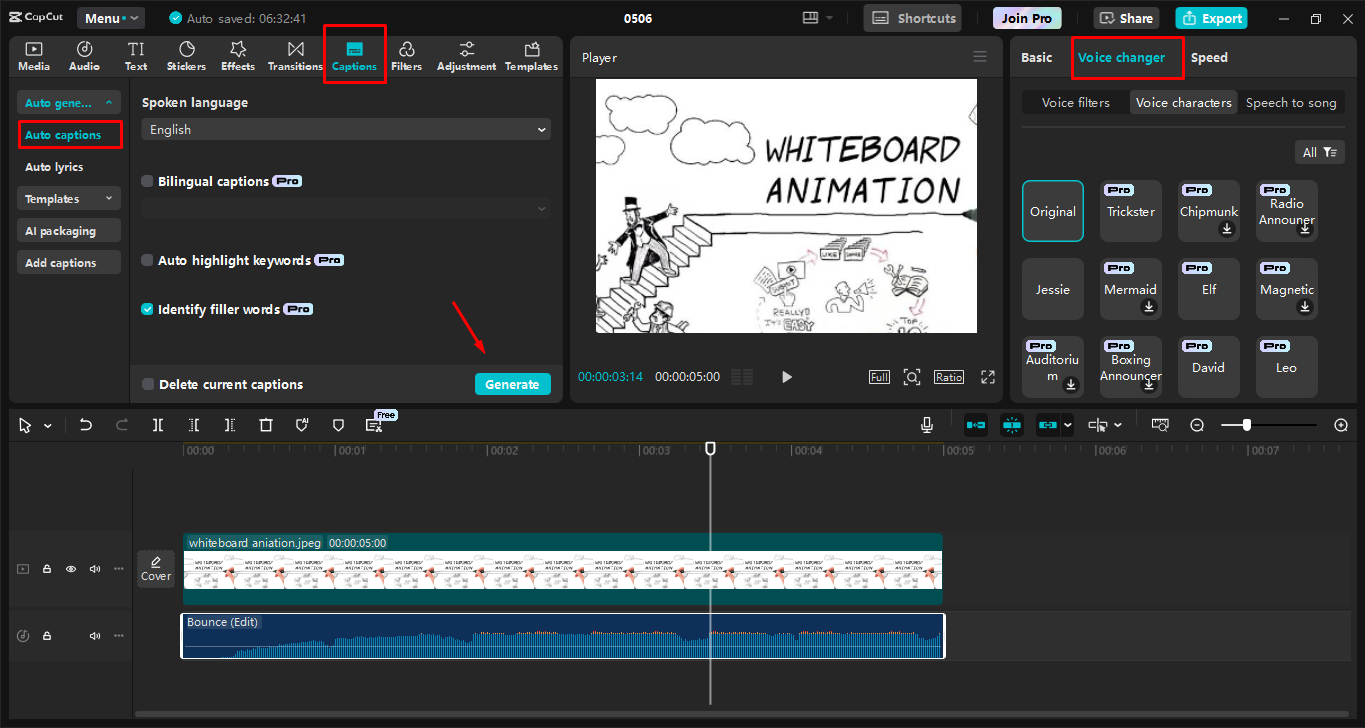 Criando um vídeo de animação de quadro branco no editor de vídeo de desktop CapCut