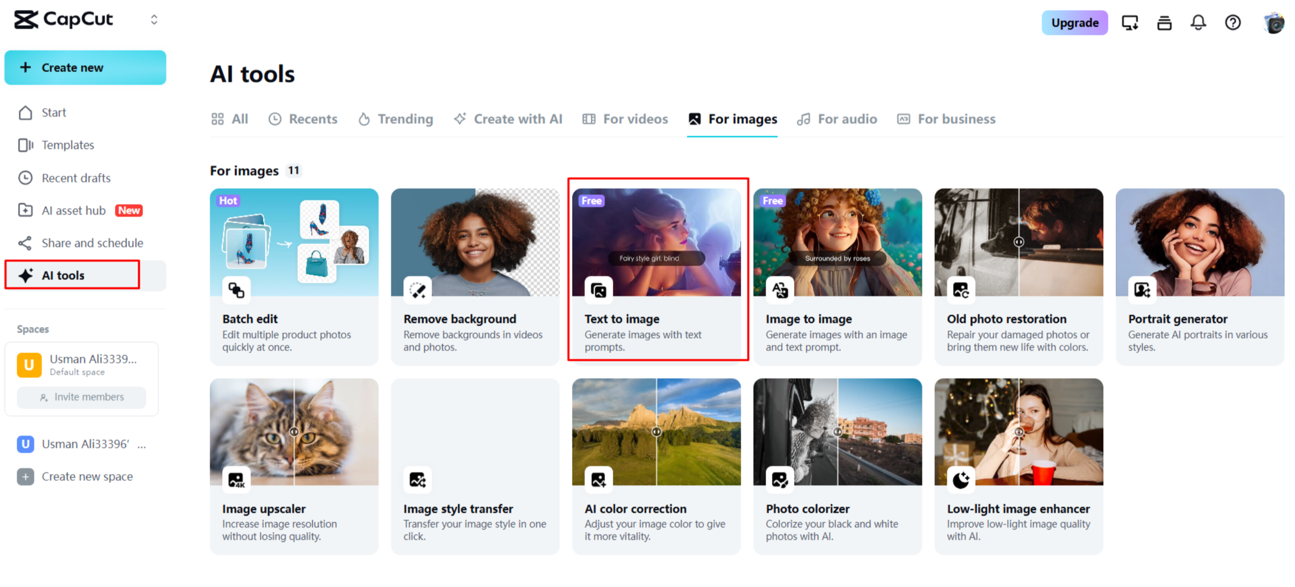 Launching the AI image generator in CapCut Web