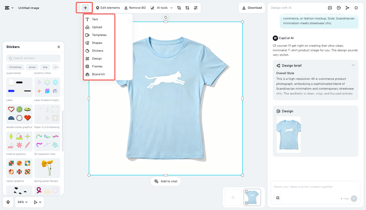 Editing the t-shirt design in CapCut