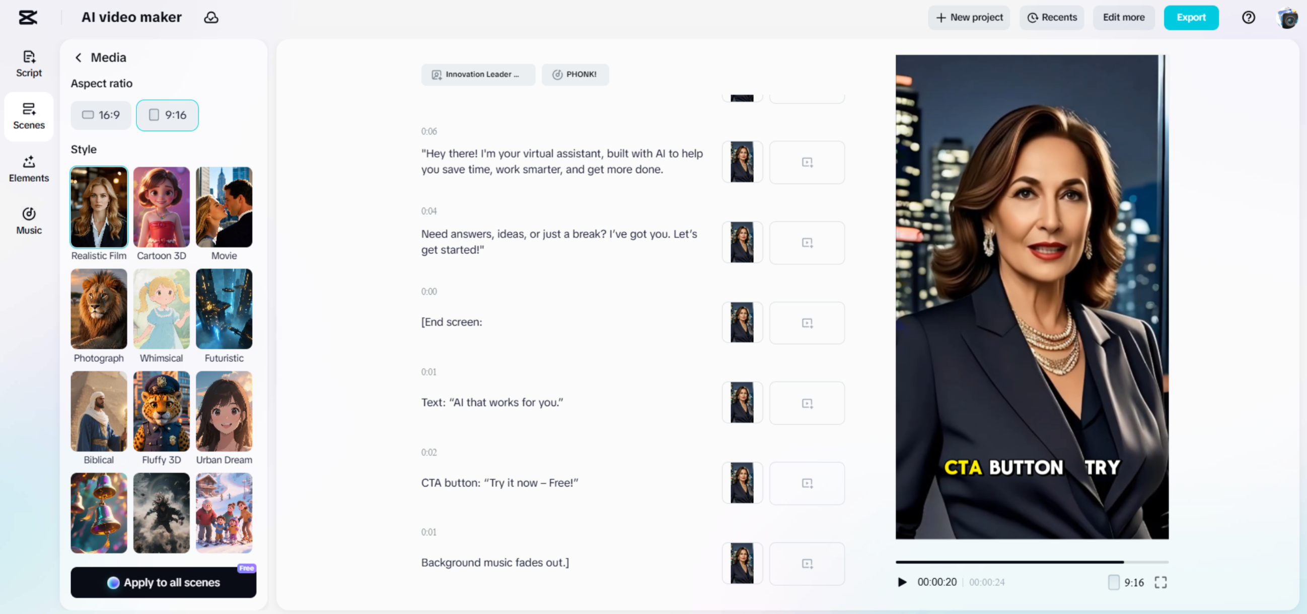 Interface of CapCut Web - an efficient AI face video generato