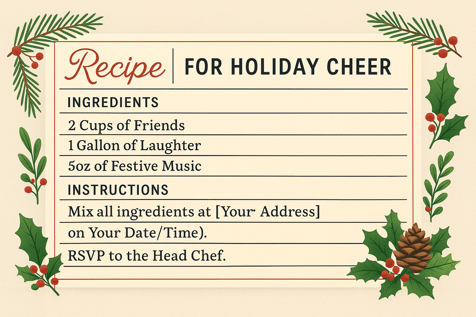 The "Recipe card" invite template