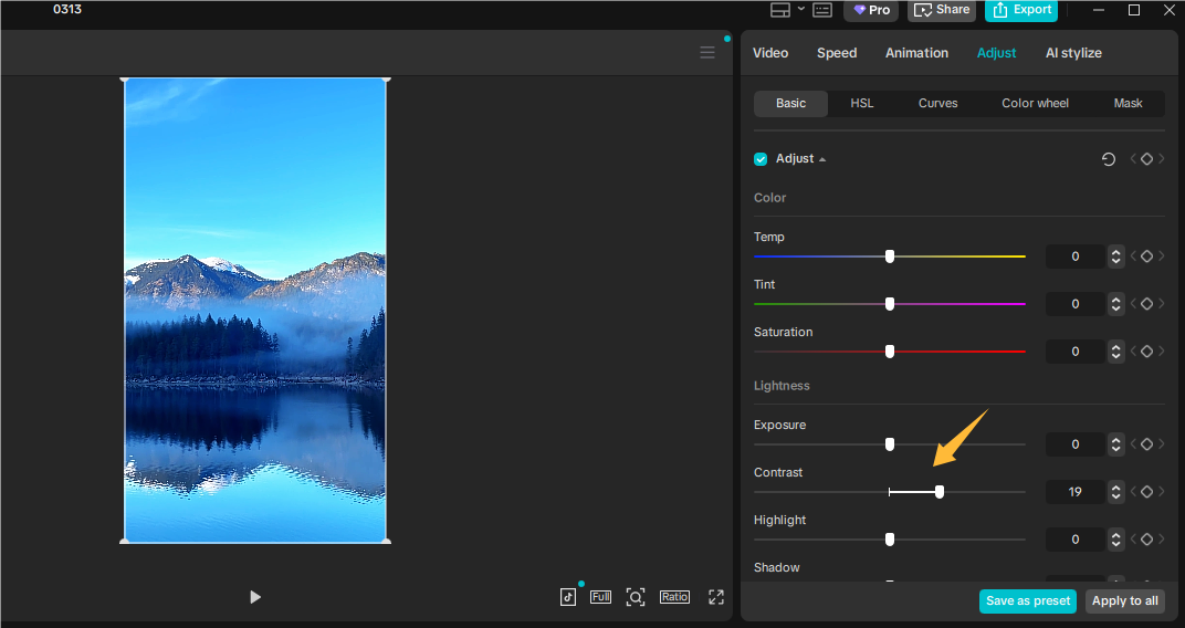 Sesuaikan kontras video dalam CapCut
