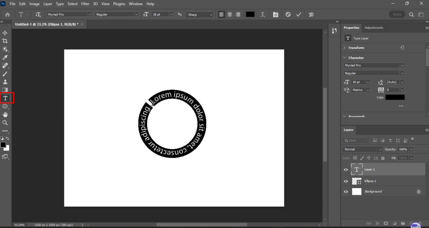 Drawing a shape to wrap text around a shape in Photoshop