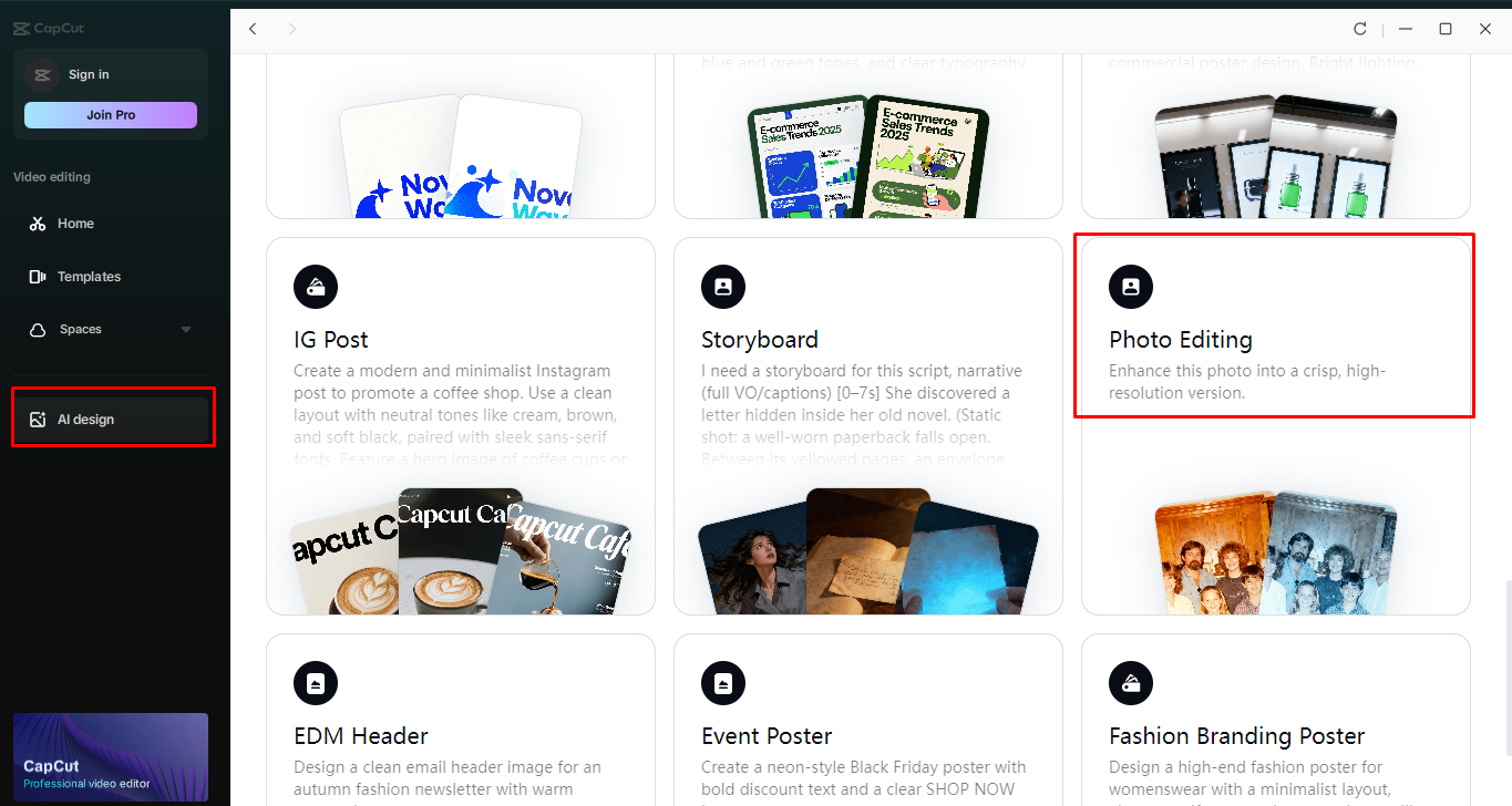Accessing AI design in the CapCut desktop video editor
