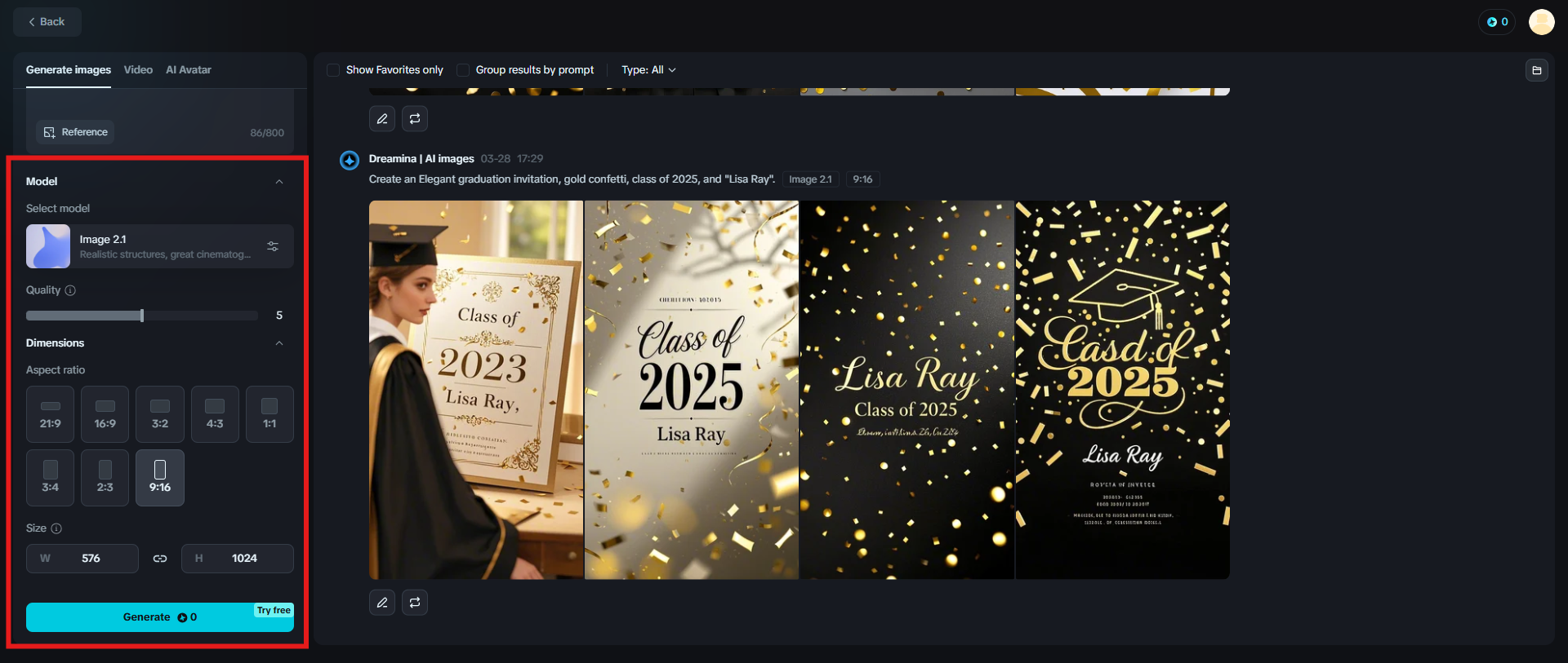 Adjust settings and generate