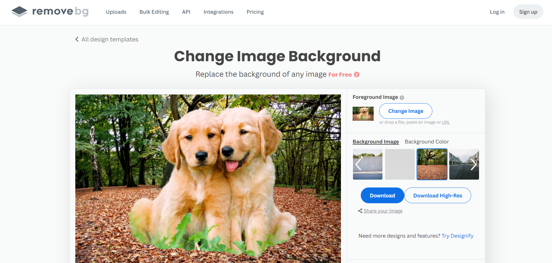Remove.bg background remover interface
