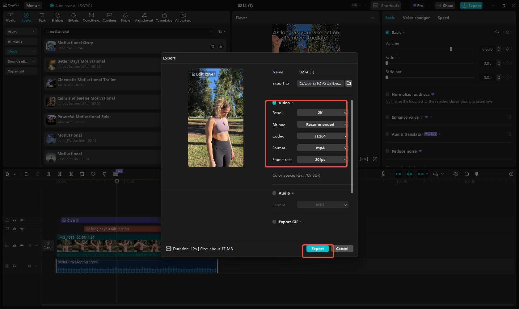 Export your motivational Reel