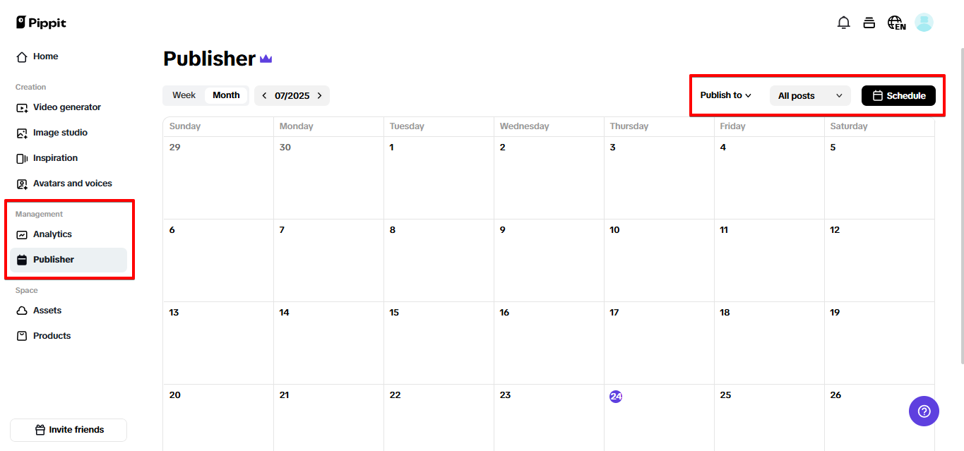 Publicador de redes sociais Pippit