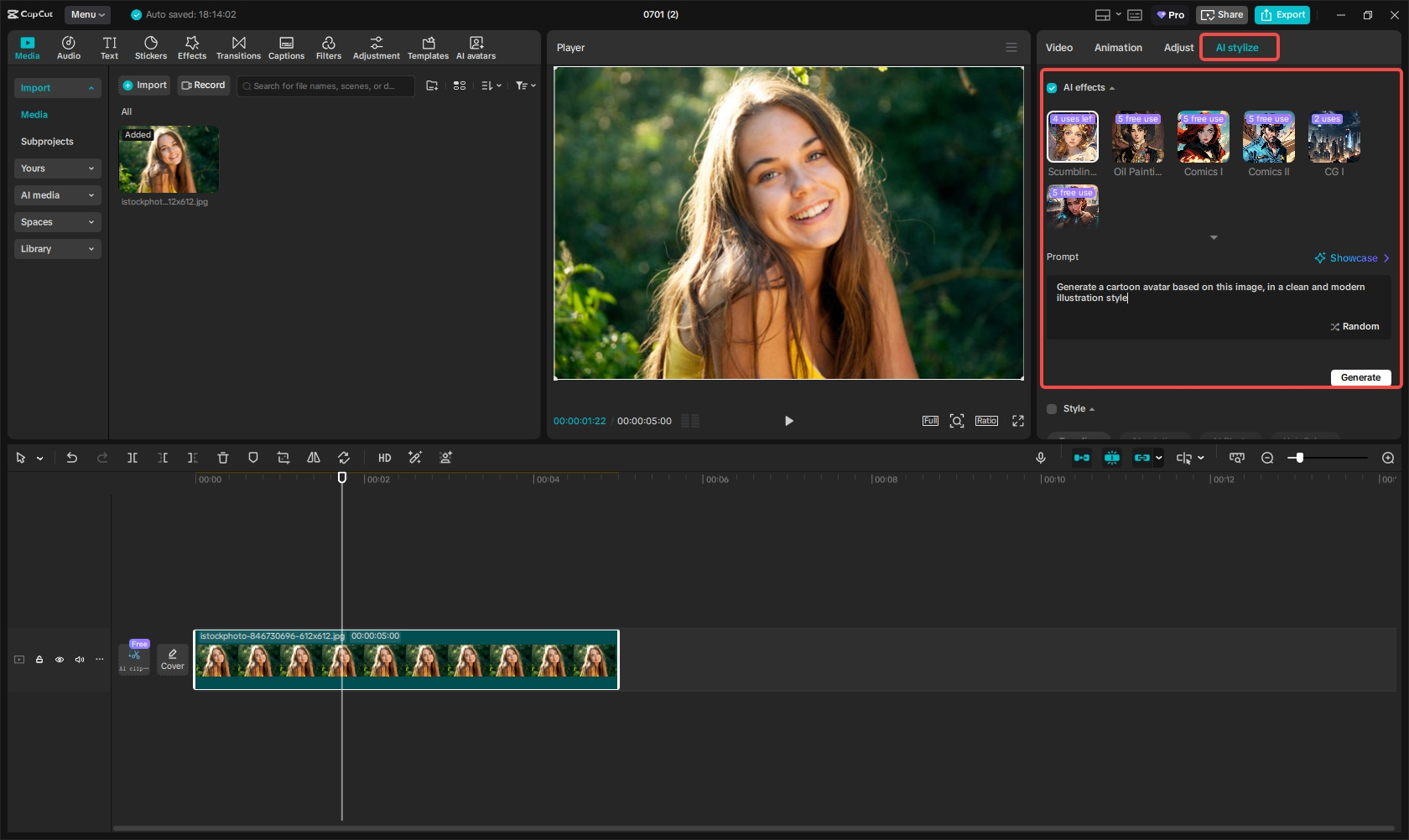Apply AI stylize feature and select a style