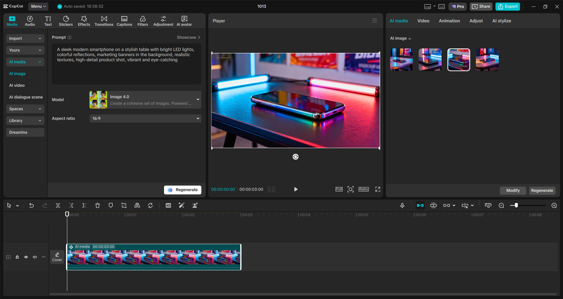 Interface of the CapCut desktop video editor - a simpler tool for image generation