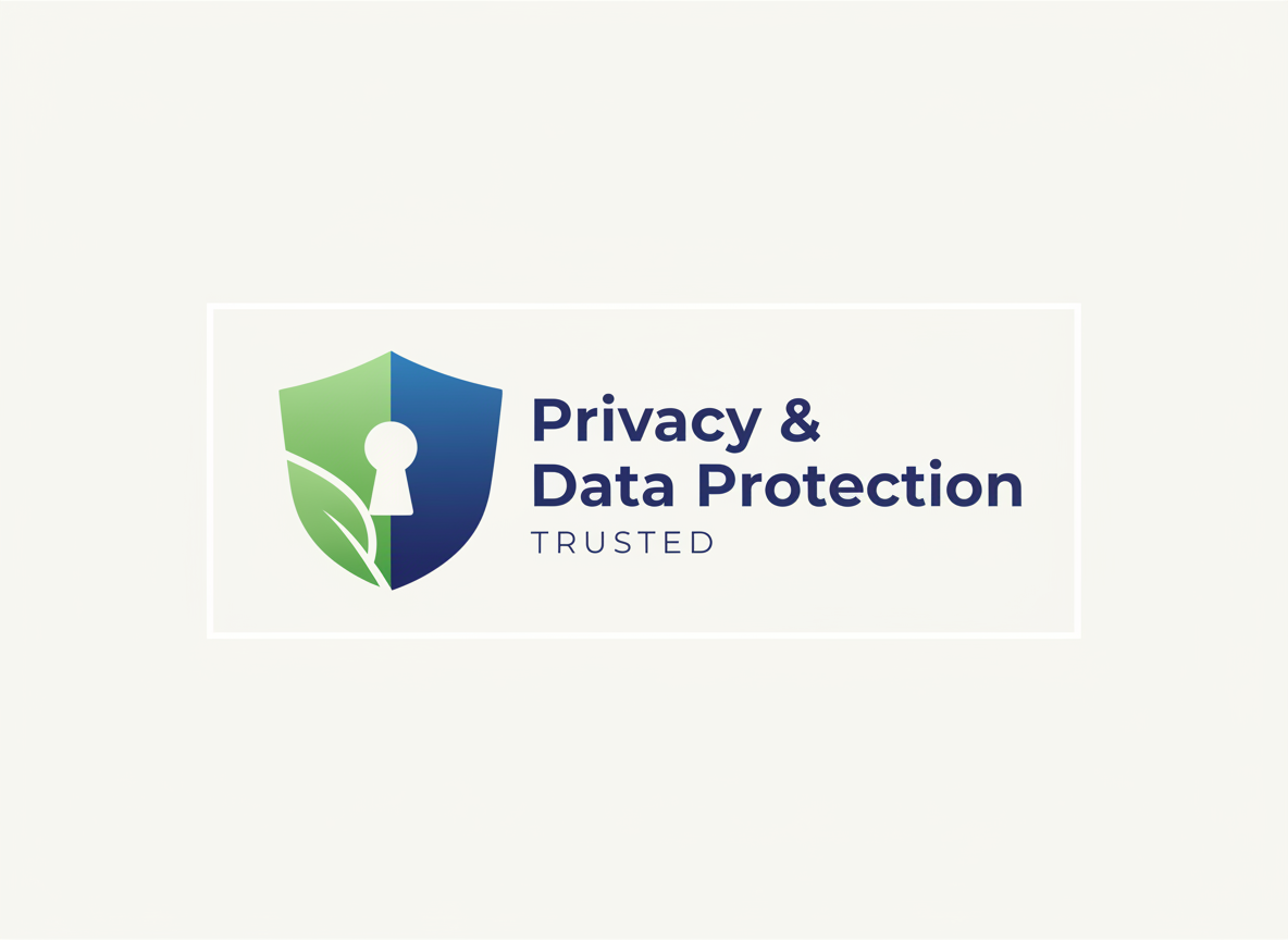 Privacy & Data Protection—shield with keyhole and leaf.