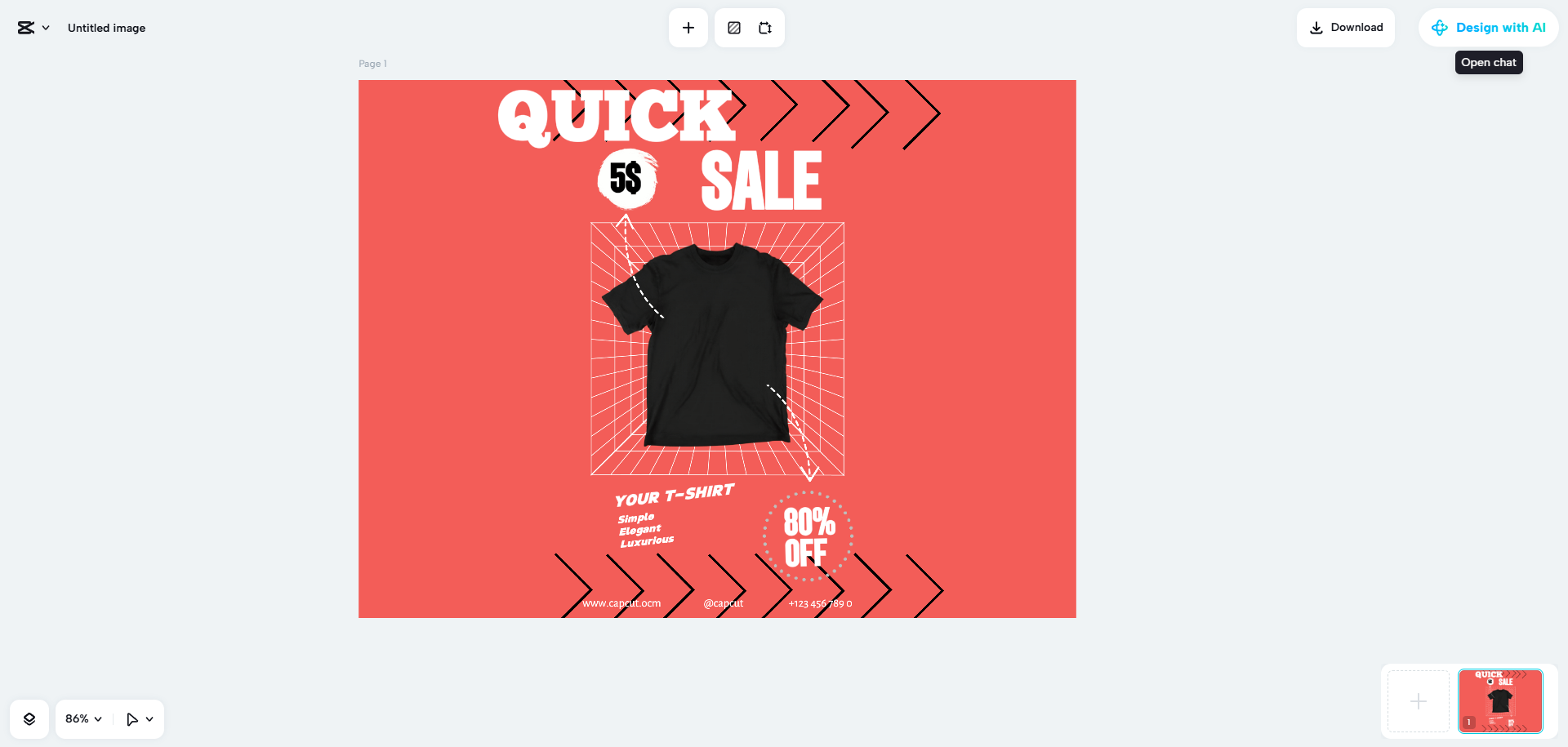 CapCut Web's template editing canvas