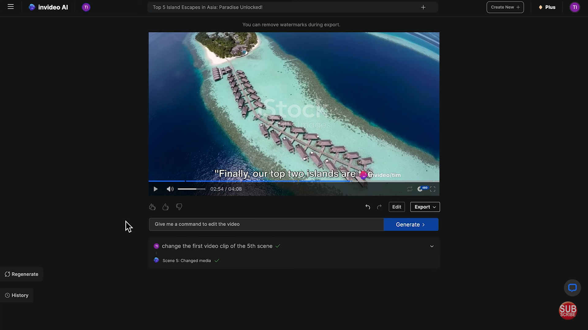 Interfejs Invideo - twórca tekstu wideo online za darmo