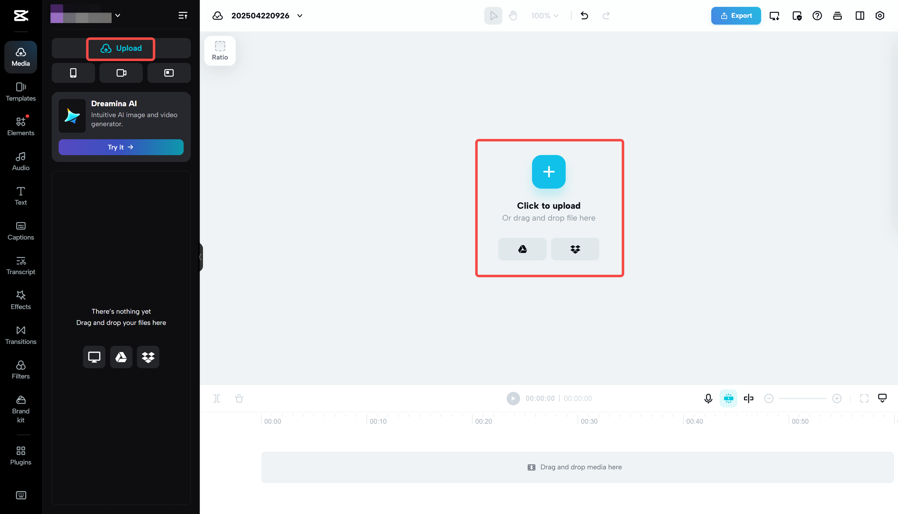 Uploading a song to the CapCut Web