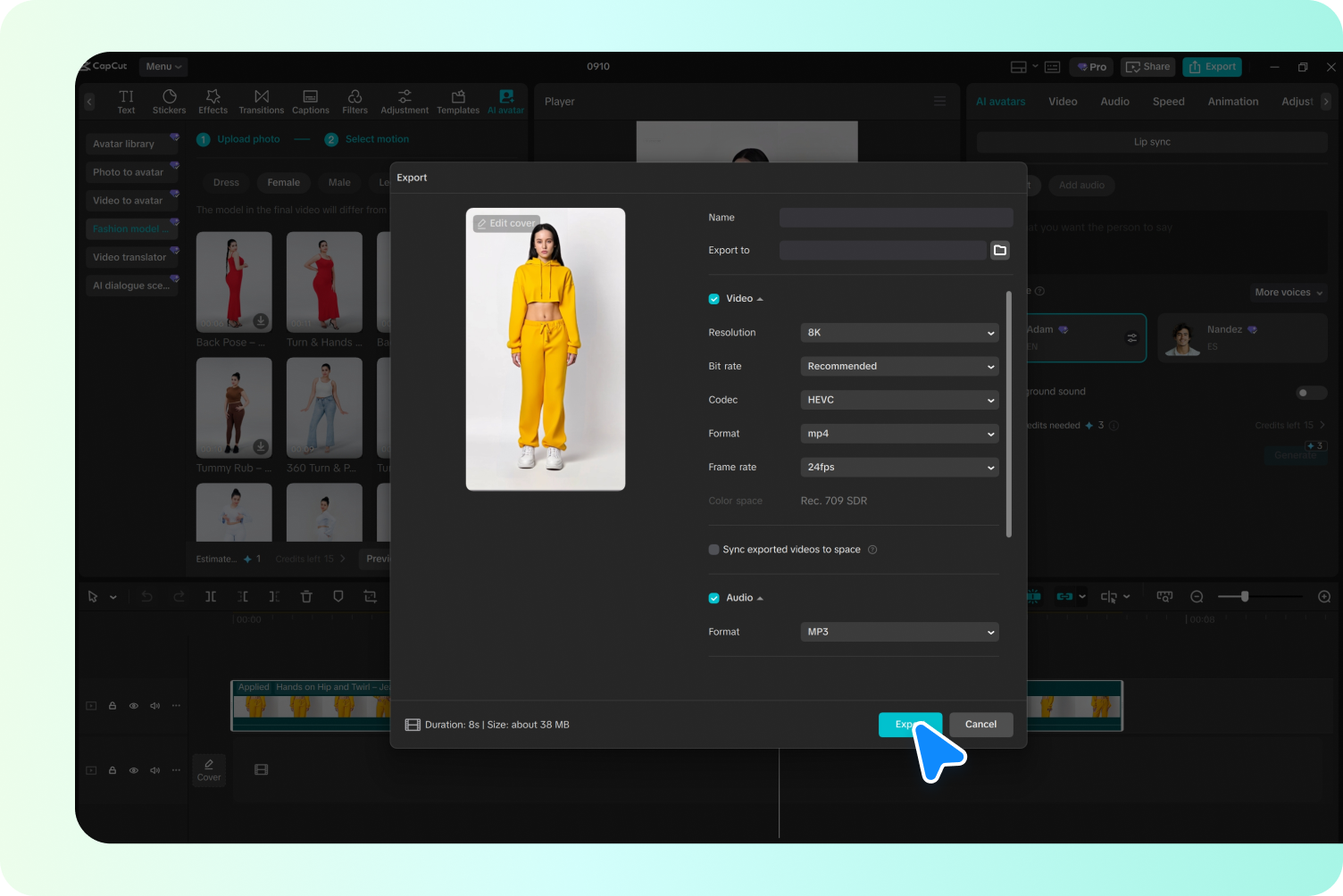 Exporting video from the CapCut