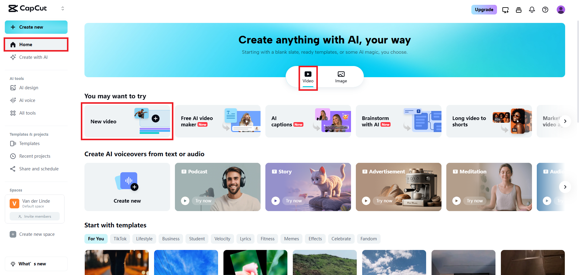 Select the new video option