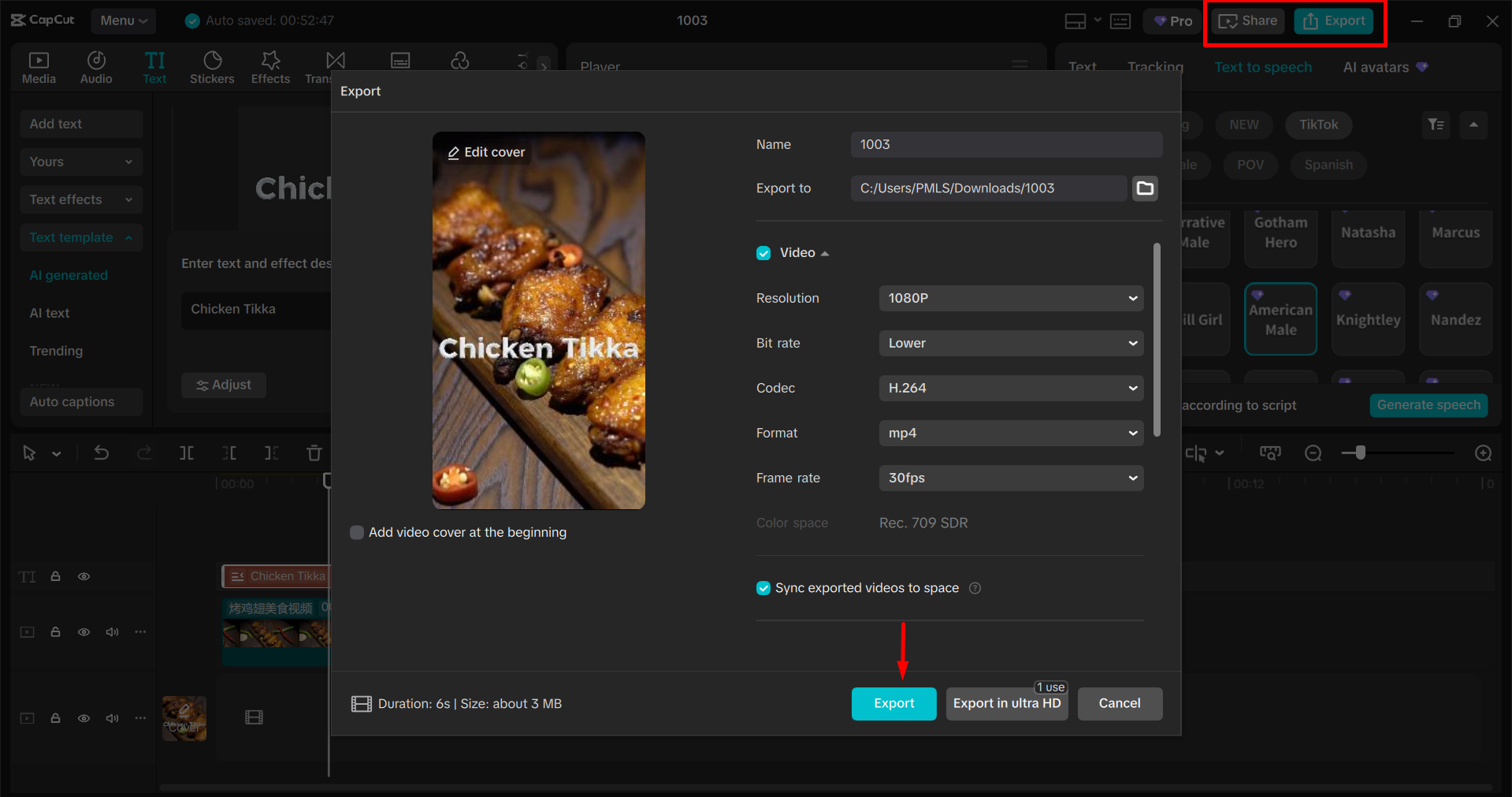 Exporting the video from the CapCut desktop video editor