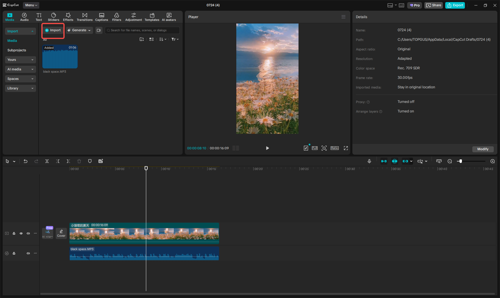 Import media files in CapCut